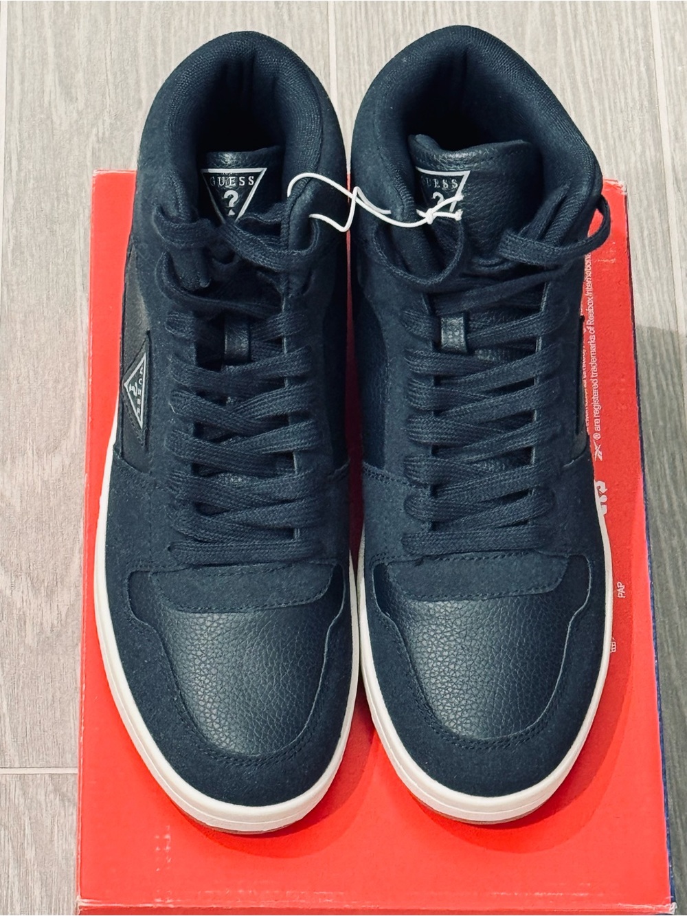 Guess Men's Navy High-Top Sneakers with White Sole Nice - Picture 2 of 4
